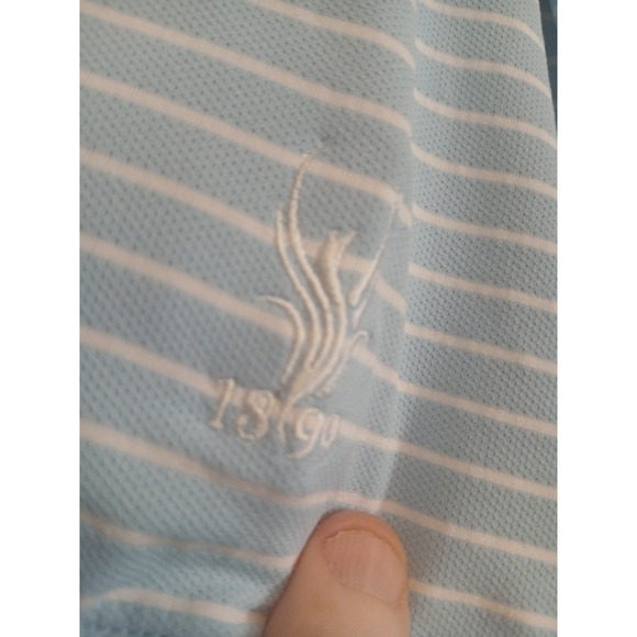 G/FORE Feeder Stripe Tech Pique Modern Spread Collar Polo Shirt Sz L Sky Blue - Picture 3 of 6